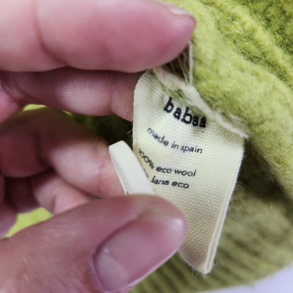 babaà No.22 Cardigan 100% Eco Wool Ribbed Knit Green Button Front Sweater - Picture 8 of 14